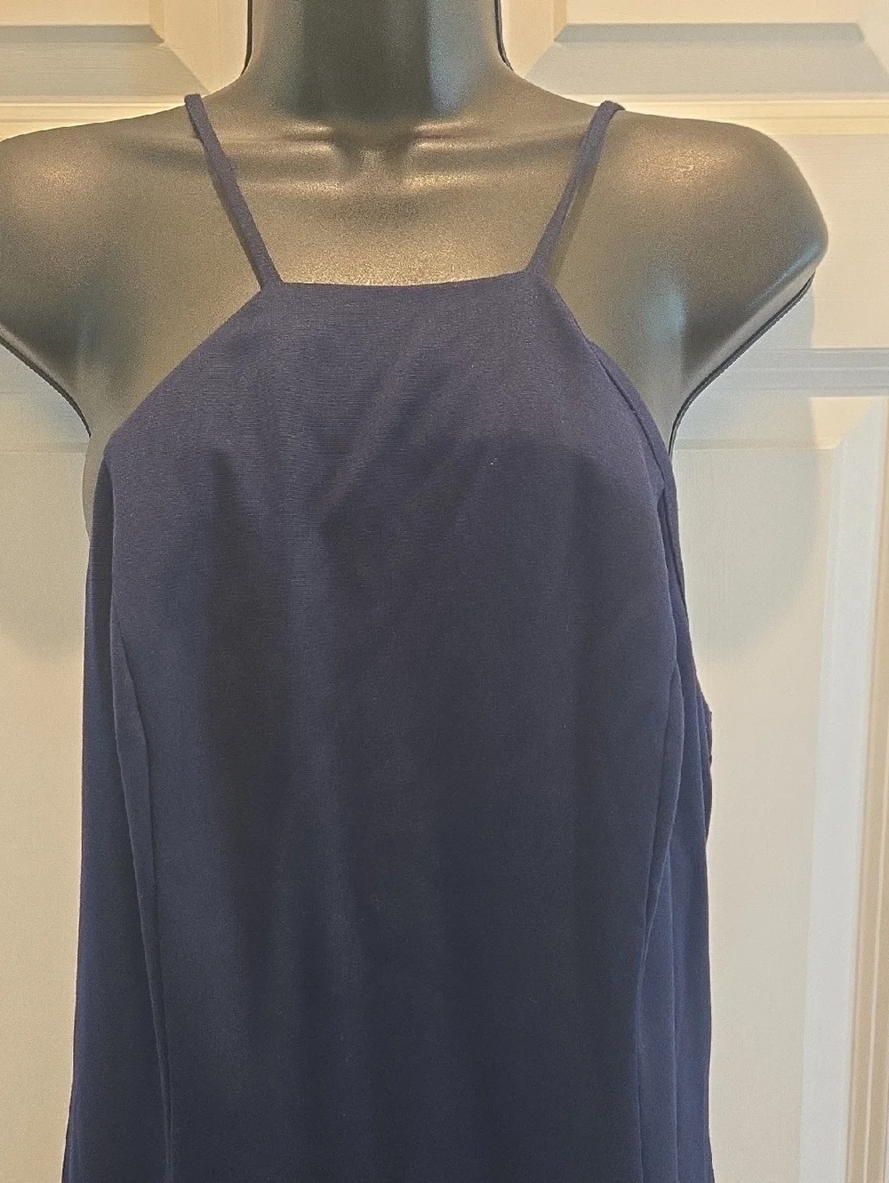 NWT Amanda Uprichard L Navy Blue Flowy Midi Dress   Spaghetti Strap Flare Hem - Picture 4 of 9